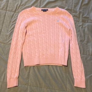 Women’s medium Ralph Lauren Sweater in light pink with light blue brand.
